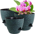 12/10/9 inch Large Self Watering Pots, Planter, Plant Pots with Mesh Drainage Holes for Indoor Outdoor Garden Plants, Plastic Flower Pots with Deep Reservoir, Black with Green Speckles-Ruum Studio Home