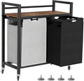 Laundry Hamper, Laundry Basket, Laundry Sorter with 2 Removable Bags, Clothes Basket with 2 Compartments, Wheels, Shelf for Laundry Room Bathroom Bedroom (2 Bags-Black Grey)-Ruum Studio Home
