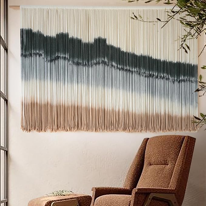 IOWER Large Macrame Wall Hanging Dip Dye Craftsmanship Fiber Yarn Wall Art Boho Wall Decor Home Decor 57''W x 35''L-Ruum Studio Home