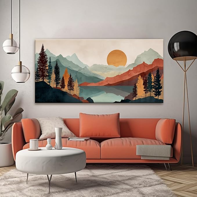 Tsomzxng Mountain Abstract Boho Wall Art For Living Room Modern Canvas Art Wall Decor Colorful Wall Art Bedroom Office Abstract Wall Decor Mountain Forest Landscapes Painting Wall Pictures 24×48 In-Ruum Studio Home