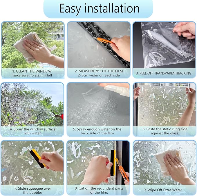 HIDBEA Window Privacy Film, 3D Stained Glass Static Cling - Sun Blocking Anti-UV Heat Control, Reusable Decorative Film for Home/Office Doors, Rainbow Tulip Design (29.5 in x 78.7 in)-Ruum Studio Home