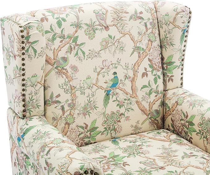 UIXE High Back Floral Accent Chairs Set of 2, Fabric Upholstered Armchair for Living Room, Retro Printed Wingback Arm Chair Rivet Trimed Single Sofa Bedroom Reading Seat - Bird-Ruum Studio Home