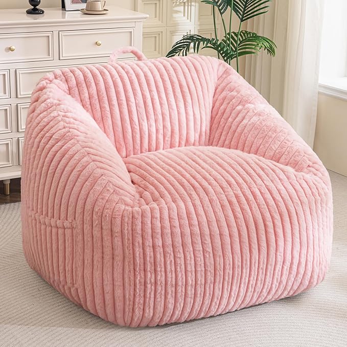 BYBYME Giant Bean Bag Chair for Adults and Kids, Large Comfy Cozy Beanbag, Floor Sofa for Teens, Living Room, Gaming, Reading, Pink-Ruum Studio Home