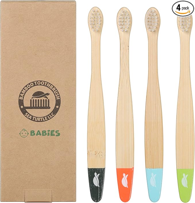 Sea Turtle Plant-Based Bristles, Ultra-Soft Bamboo Toothbrushes, Natural Toothbrush for Babies (4 Pack)-Ruum Studio Home