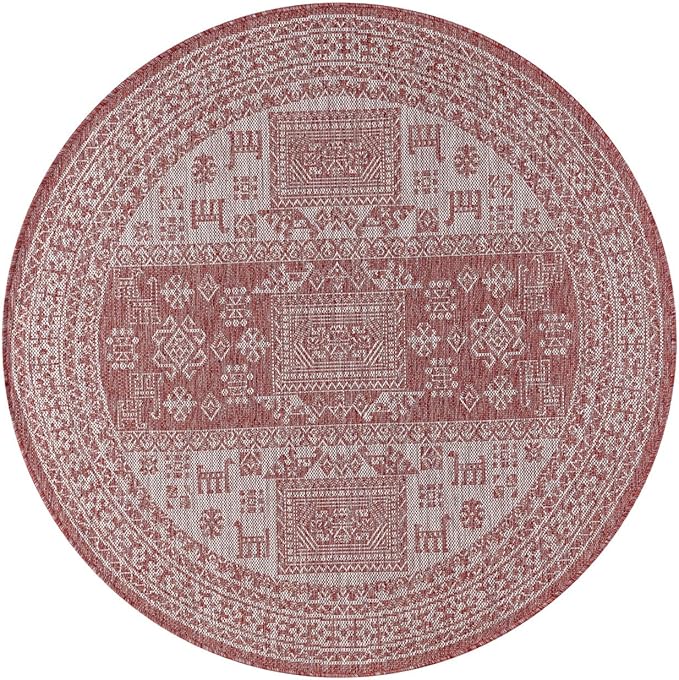 Keen Home Design Terrace Outdoor Round Rug - 8ft Round Washable Indoor/Outdoor Rug for Patio, Kitchen, Balcony, Beach, Garden, Deck and Porch, Size: 7'7" Round-Ruum Studio Home