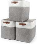 Large Fabric Storage Baskets | 50L Storage Bins, Decorative Linen Closet Baskets with Handles for Organizing, Shelf, Toys, Clothes, Home, Office, Nursery, 17x12x15Inches (Grey&White)-Ruum Studio Home