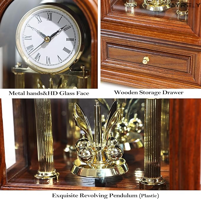 AYRELY® Wooden Table Anniversary Clock, Antique Shelf Clocks, Revolving Pendulum Mantel Clocks, Desk Grandfather Clock for Living Room, Home Decor Gift-Ruum Studio Home