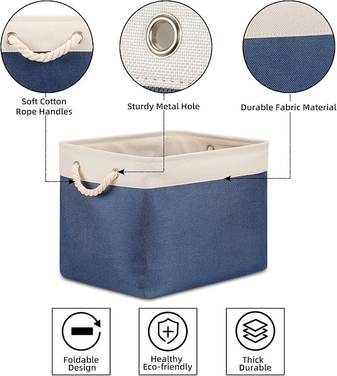Bidtakay Fabric Storage Baskets with Handles for Organizing 16" x 11.8" x 11.8" Navy Blue Baskets [2-Pack] Shelf Baskets Large Canvas Collapsible Bins for Closet (White&Blue)-Ruum Studio Home