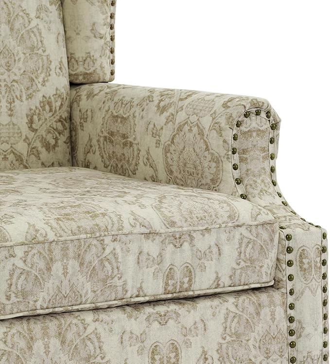 UIXE High Back Floral Accent Chair, Upholstered Armchair in Fabric for Living Room, Retro Wingback Arm Chair Comfy Single Sofa Bedroom Reading Seat with Solid Wood Legs, White-Ruum Studio Home