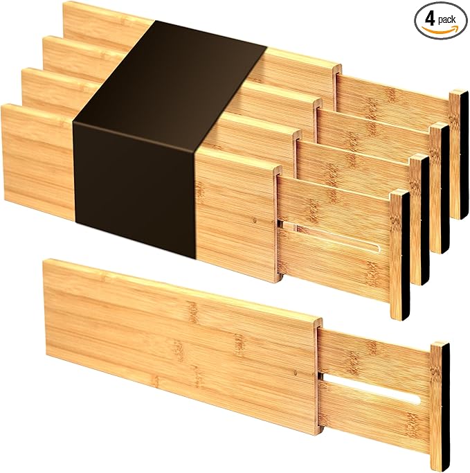Utoplike Bamboo Drawer Dividers Large(Fits 18.6"-20.6" Drawer Inner Size, Height > 4.05"), Adjustable Kitchen Drawer Organizers for Clothing, Spring Loaded, 4 pcs-Ruum Studio Home