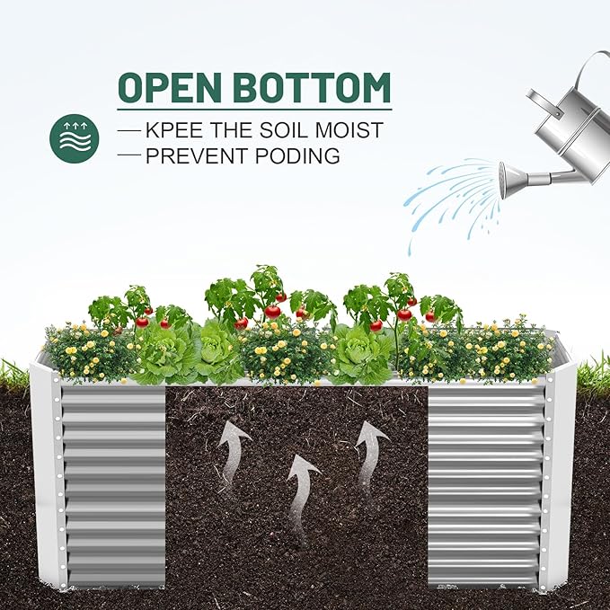Land Guard 8x4x3ft Rectangular Galvanized Raised Garden Beds, Large-Capacity Metal Planter Box Outdoor, Durable Deep Raised Garden Bed 3ft Tall, Raised Beds for Gardening Vegetables, Classic Silver-Ruum Studio Home