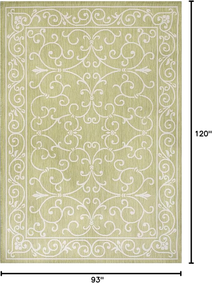 JONATHAN Y Vintage Filigree Indoor Outdoor Area Rug 8X10 Green/Cream, Charleston Textured Weave for Backyard, Patio, Porch, Easy-Cleaning, High Traffic, Pet-Friendly, Non-Shedding (SMB106H-8)-Ruum Studio Home