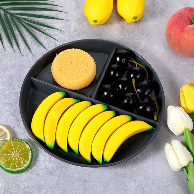 10 Pcs Unbreakable Divided Plates for Kids Adults, 9 Inch Round Portion Control Plate, 3 Compartment Plates with Dividers, Lightweight Reusable Dinnerware Portion Control Plastic, Dishwasher Safe-Ruum Studio Home