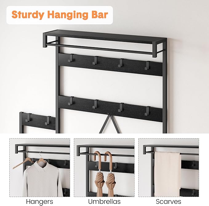 IDEALHOUSE Parent-Child Coat Rack Shoe Bench Hall Tree with Bench and Shoe Storage Industrial Coat Tree Entryway Large Organizer with Shoe Rack, Storage Cubbies, Hooks, and Top Shelf-Ruum Studio Home