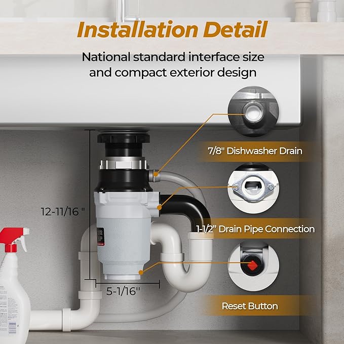 1/2 HP Garbage Disposals, TECASA Continuous Feed, Stainless Steel Food Waste Grinding System for Kitchen Sink Food Waste, Power Cord Included, UL Certified - HyperCrush 50-Ruum Studio Home