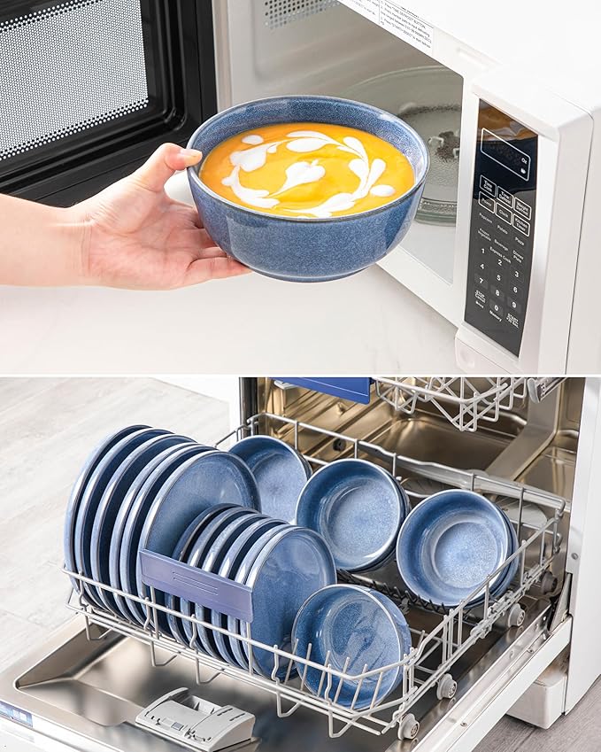 vancasso ANYA 24 Pieces Plates and Bowls Set, Blue Dinnerware Sets, Reactive Glaze Dishes Set for 8, Ceramic Dishware Sets Kitchen Dinner Set, Microwave & Dishwasher Safe-Ruum Studio Home
