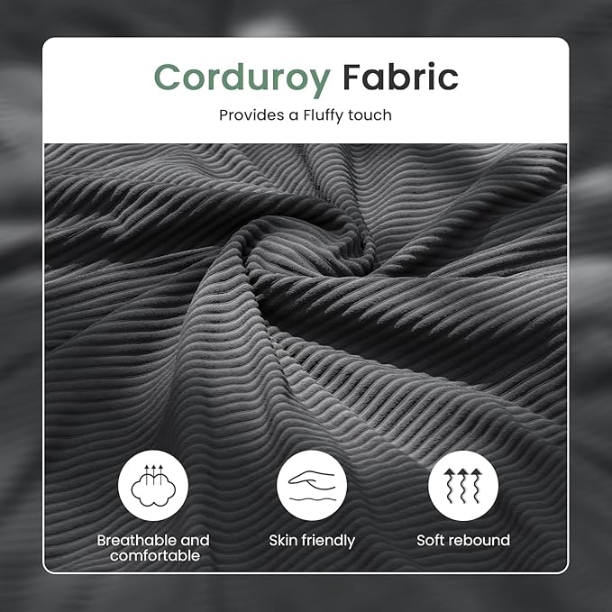 3 Seater Corduroy Couch for Living Room, 89” Black Cloud Sofa, Deep Seat Floor Couch for Bedroom, Futon Modern Sofa Sectional Bed, Black Corduroy-Ruum Studio Home