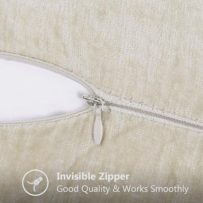 decorUhome Chenille Soft Throw Pillow Covers 26x26 Set of 2, Farmhouse Velvet Neutral Decorative Euro Pillow Covers with Stitched Edge for Couch Sofa Bed Home Decor, Beige-Ruum Studio Home