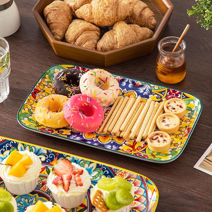 vancasso Serving Platters Set of 3, 16"/14"/12" Inch Rectangular Trays - Serving Platter Extra Large, Bohemian Ceramic Serving Dish for Entertaining Food, Microwave & Dishwasher Safe, Vintage-Ruum Studio Home