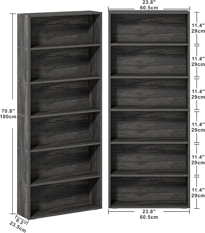 IRONCK Bookshelves and Bookcases Set of 2 Floor Standing 6 Tiers Display Storage Shelves 70 in Tall Bookcase Home Decor Furniture for Home Office, Living Room, Bed Room-Ruum Studio Home