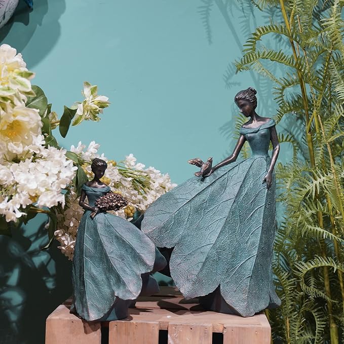 Guichifun Fairy Statue Collection Home Decoration - Leaf Angel Girls Resin Home Garden Decor for Outside or Inside Rustic Fairy Garden Outdoor Yard Figurines Gifts for Women 8.5 x 5.25 x 12 Inch-Ruum Studio Home