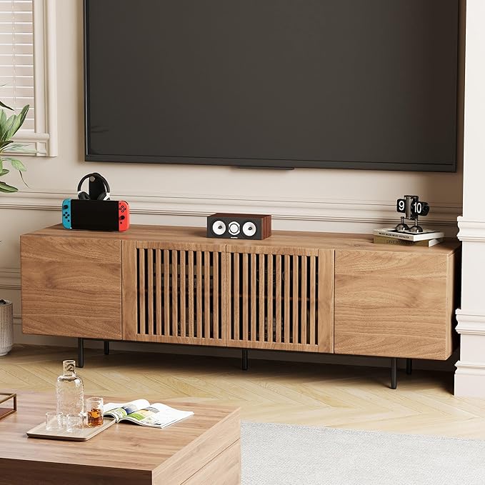 Mid Century Modern TV Stand for 70 Inch TVs, 70.87" Walnut Console with Ample Storage – Stylish Entertainment Center for Living Room or Bedroom-Ruum Studio Home