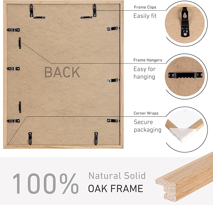 16x20 Picture Frame Natural Solid Oak Photo Frames with 11x14 Removable Mat Wall Hanging Large Handcrafted Frame with HD Plexiglass Wall and Tabletop Display Large Poster Frame-Ruum Studio Home