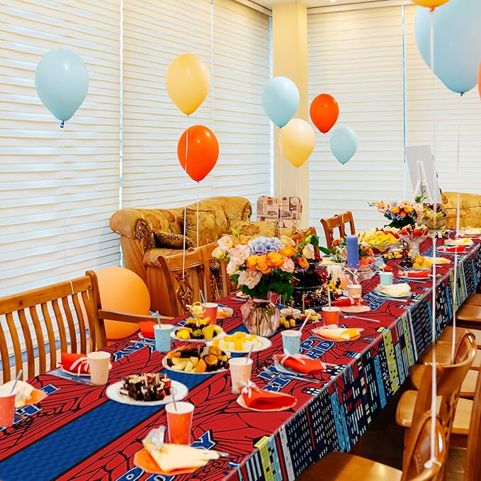 Oudain 3 Pcs Spider Tablecloth 108 x 54 in Red and Blue Plastic Disposable Table Covers City Web Theme Birthday Party Decorations Large Table Cloths for Party Indoor Outdoor (Birthday)-Ruum Studio Home