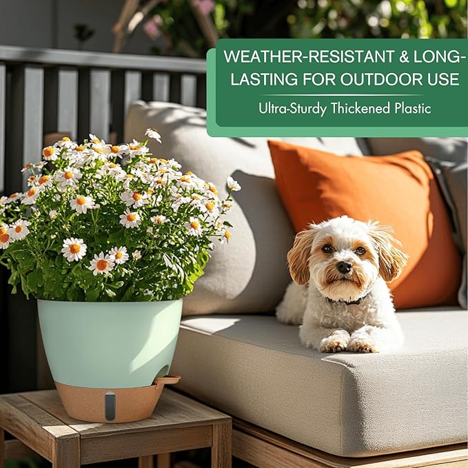 montresor 2 Pack 10 inch Plant Pots, PP Plastic Self Watering Planter with Drainage and Tray for Indoor Outdoor Plants, Water Level Window & Reservoir Flower Pots Decorative Planter (Green)-Ruum Studio Home