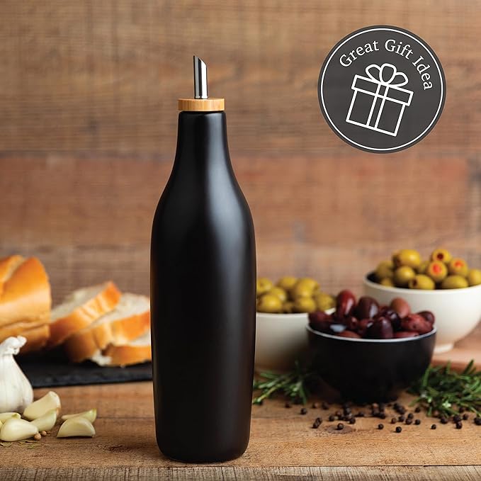 Black Ceramic Olive Oil Dispenser Bottle 16 Oz Container for EVOO or Vinegar, Kitchen Counter Design-Ruum Studio Home