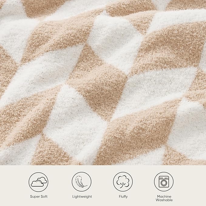 Snuggle Sac Beige Twin Size Blankets for Bed, Super Soft Warm Blankets Oversized Cozy Knit Fuzzy Blanket for Living Room, Chevron Beige,60x80 inches-Ruum Studio Home
