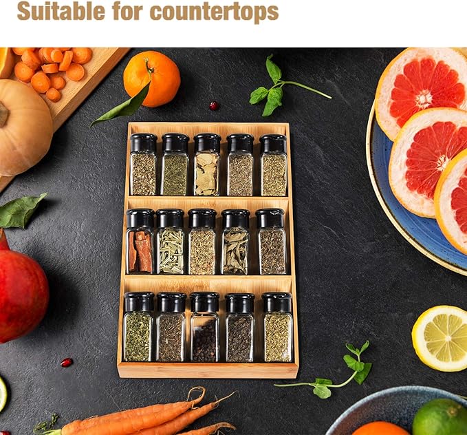 3-Tier Bamboo Drawer Spice Rack Wooden Kitchen Cabinet Spice Organizer Spice Jar Holder, Medicine/Health Care/Vitamin Bottles Storage Rack (Pre-Measure Drawer Dimensions), 1 Pack Drawer Rack-Ruum Studio Home