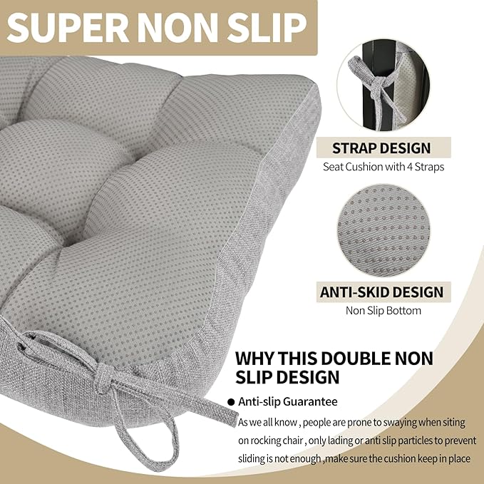 BUYUE Chair Cushion Set for Rocking Chair, Back Pillow & Seat Cushion with Ties, Original Woven Fabric Non-Slip Chair Pads for Elderly Sitting, Light Gray-Ruum Studio Home