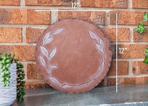 NAT & Jules Floral Laurel Wreath Leaves Pattern Dimensional Indoor Outdoor 12 inch Round Cast Resin Decorative Garden Stepping Stone, Patio, Walkway Sculpture Yard Art, White-Ruum Studio Home