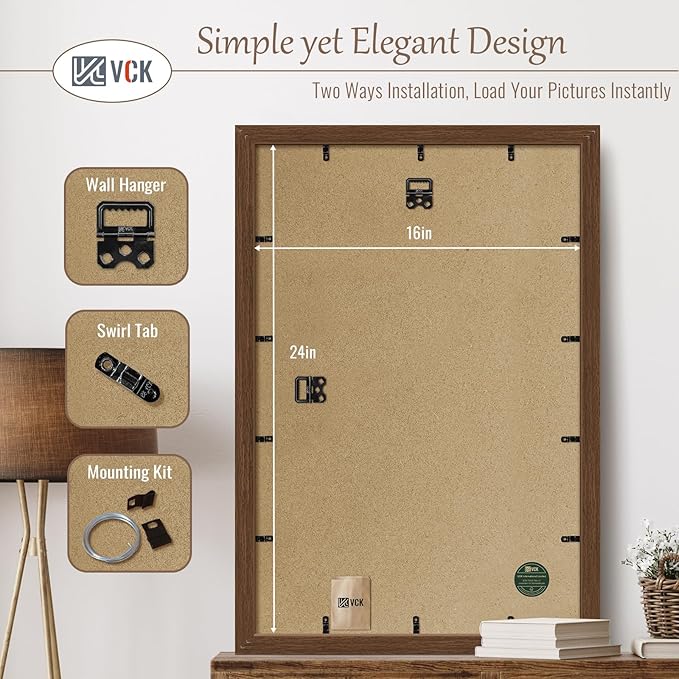 VCK 16x24 Picture Frame 3 Pack, Brown Wood Poster Frame with Exclusive Wood Grain, Wall Mounting Hanging-Ruum Studio Home