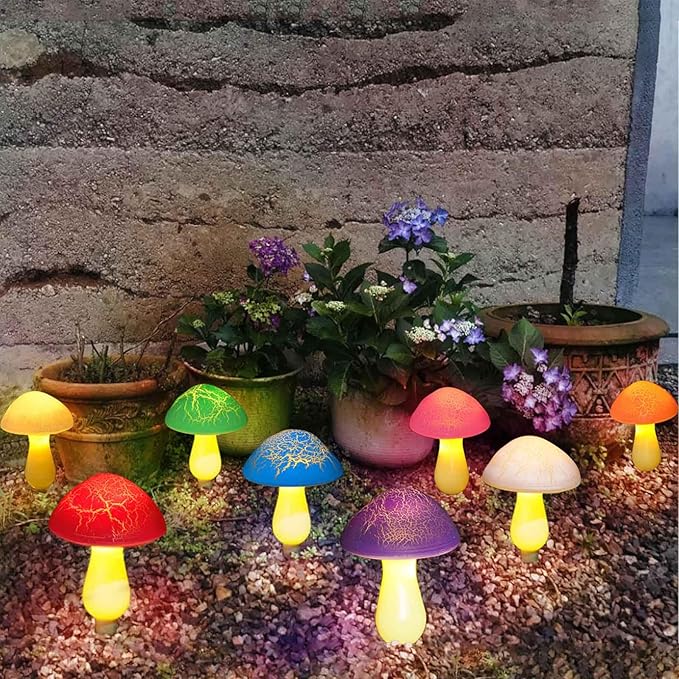 Homeleo 8-Pack Cracked Mushrooms for Garden Decor, Solar Mushroom Lights Outdoor, Super Cute Whimsical Garden Art for Yard Decor Gnome Flowerbed Housewarming Decor(Multicolored)-Ruum Studio Home