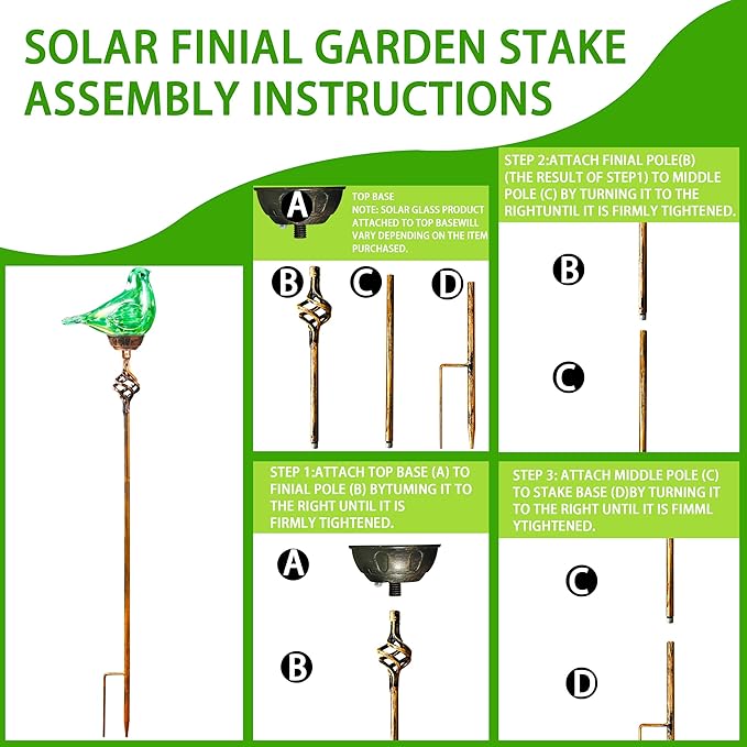 Decorative Solar Lights Outdoor Solar Bird Stake Lights Hand Blown Glass Decorative Garden Pathway Lights Outdoor Waterproof Glass Stakes (Green)-Ruum Studio Home