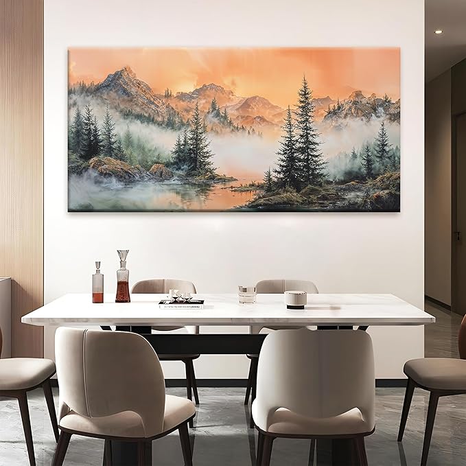Mountain Wall Art For Living Room Large Size Canvas Art Wall Decor For Office Modern Bedroom Decorations Forest River Landscape Pictures Paintings Artwork Wall Mural Aesthetic Artwork 29 X 58 In-Ruum Studio Home