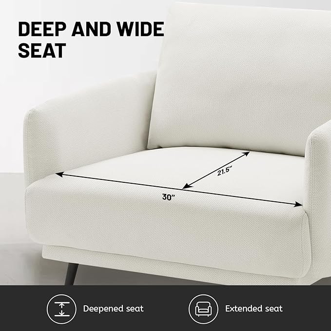 Oversized Accent Chair Set of 2 for Living Room Chairs Reading Arm Chair Comfy Modern Single Sofa Side Chairs with Metal Legs & Soft Cushion for Bedroom, Balcony,Waiting Room (Polyester, Pearl White)-Ruum Studio Home