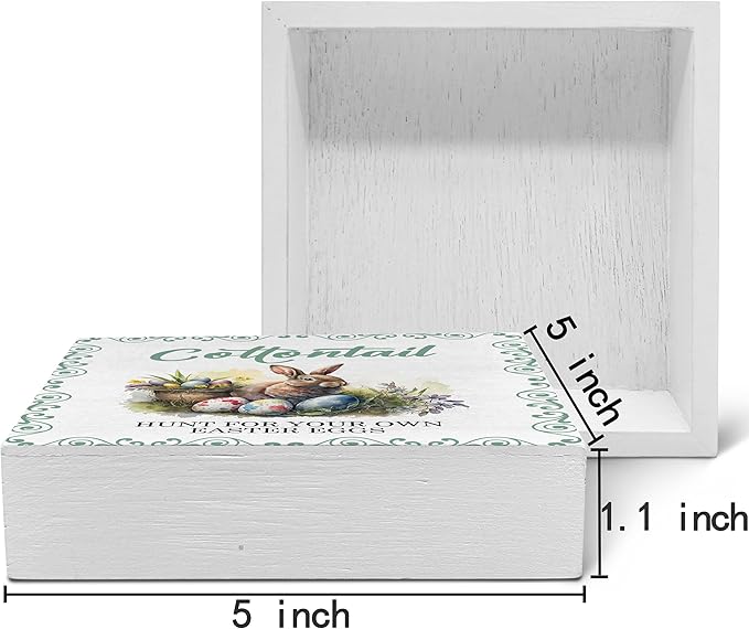 SRADMO Easter Wooden Block Decorative Sign, 5x5 inches, Wood, Tabletop Mount, Multicolor, Easter Theme, Rustic Style, Pre-Printed Text: Cottontail-Ruum Studio Home