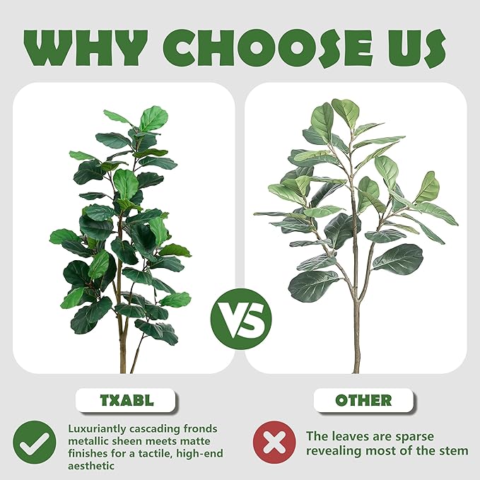 Artificial Fiddle Leaf Fig Tree, 6FT Tall Faux Ficus Lyrata Fake Tree in White Pot, Artificial Tree Indoor Decor, Fiddle Leaf Fig Tree Fake Plant for Home Office Living Room Decoration Modern-Ruum Studio Home