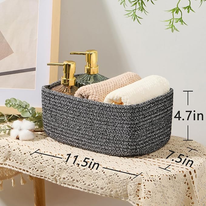 Small Storage Baskets for Organizing | Closet Organizer Bins | Shelf Toy Basket | Woven Rope Baskets | Cube Decorative Box | Shallow Basket | 11.5x7.5x4.7” | 3 Packs Dark Gray-Ruum Studio Home