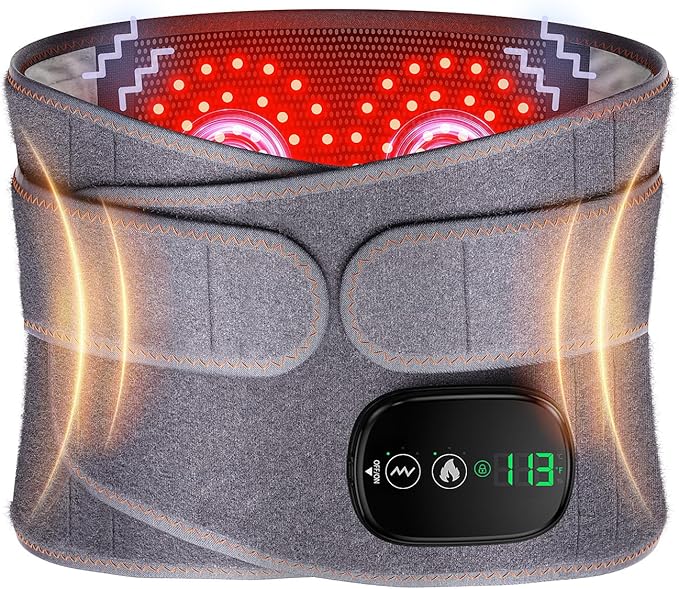 Heating Pad for Back, Lumbar Massager, Heated Waist Belt Wrap, Lower Back Pad with Heat Vibration 3 Levels Adjustable, 180 mins Battery, Cordless Portable, Touchscreen Control-Ruum Studio Home