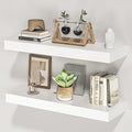 Floating Shelves for Wall, 24" W x 6.7" D x 1.5" H, Wooden Wall Mounted Display Shelves with Invisible Brackets for Living Room, Bedroom, Bathroom, Kitchen Decor and Storage, Set of 2, White-Ruum Studio Home
