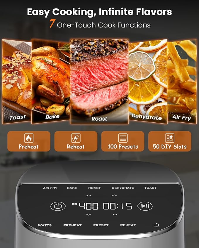 Nuwave Brio Plus Air Fryer 8 Qt, New & Improved, PFAS-FREE, 7 Digital One-Touch Cook Functions that AIR FRY, BAKE, ROAST, DEHYDRATE, TOAST, REHEAT, PREHEAT, 150 Presets, 50°F~400°F (Cool Gray)-Ruum Studio Home