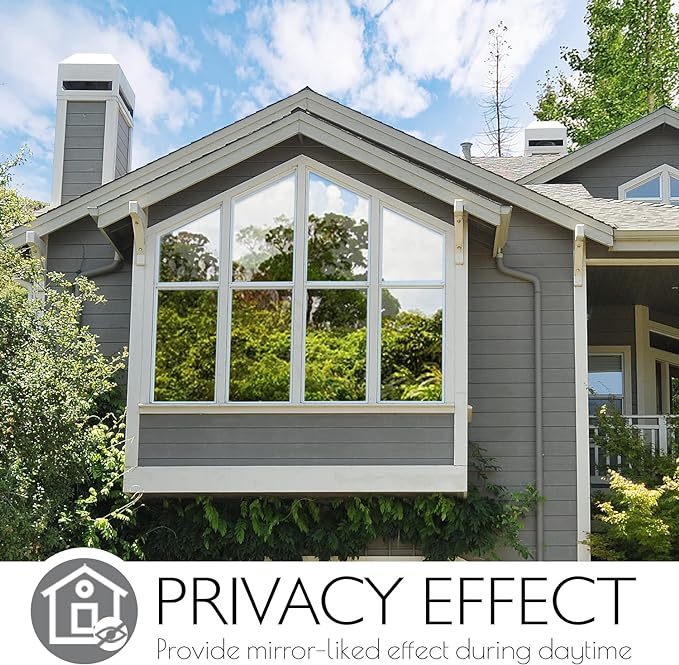 HIDBEA Window Privacy Film Daytime, Heat Control Sun Blocking Anti UV Non-Adhesive Self Static Cling One Way Mirror Window Tint for Home (Brown-Silver, 35.4 Inch x 8.2 Feet)-Ruum Studio Home