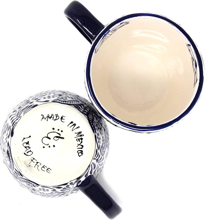 Encantada Handmade Hand-Painted Authentic Mexican Pottery Mugs (1-Pack, Cobalt Blue Flower)-Ruum Studio Home