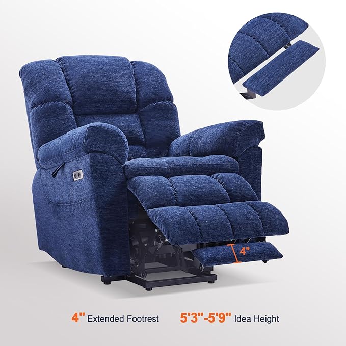 Triple Motor Power Lift Recliner Chair with Massage and Dual Heat for Elderly People, Zero Gravity Lay Flat Recliner Infinite Position, USB Ports（Navy Blue）-Ruum Studio Home