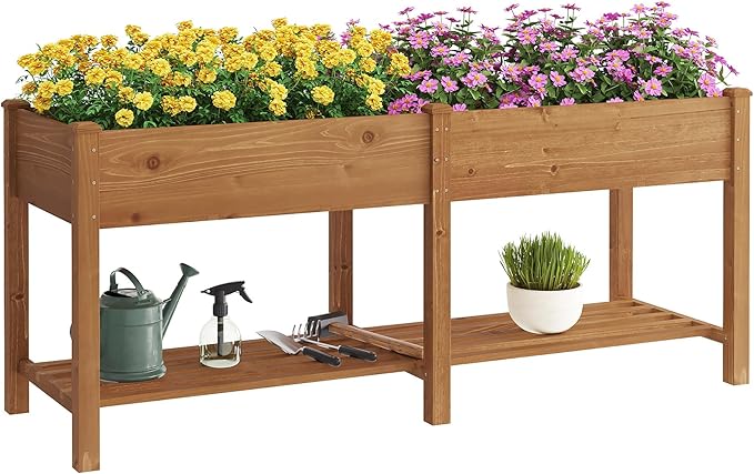 GHWIE Raised Garden Bed with Shelf,Elevated Wooden Planter Box with Legs,Garden Planter for Backyard, Patio, Balcony-Ruum Studio Home