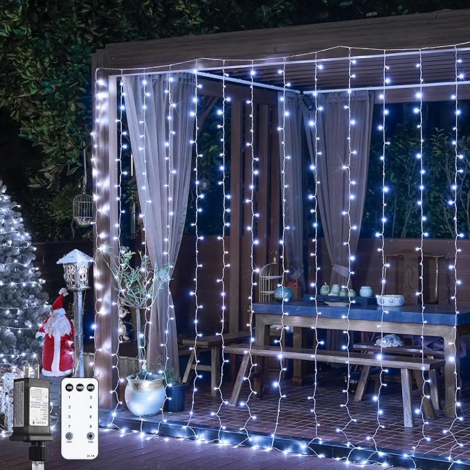 JMEXSUSS 900LED Christmas Curtain Lights, 9.5x29.5ft White Indoor/Outdoor Plug-in with Remote, Window Hanging String Lights for Bedroom, Wedding, Xmas Decoration-Ruum Studio Home